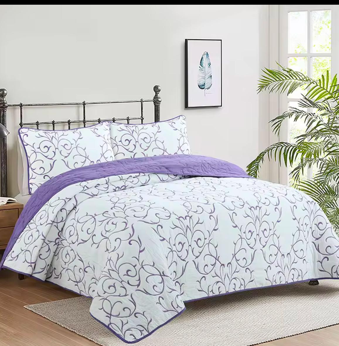Reversible Cotton Quilt Set Embroidered & Cozy Bedding