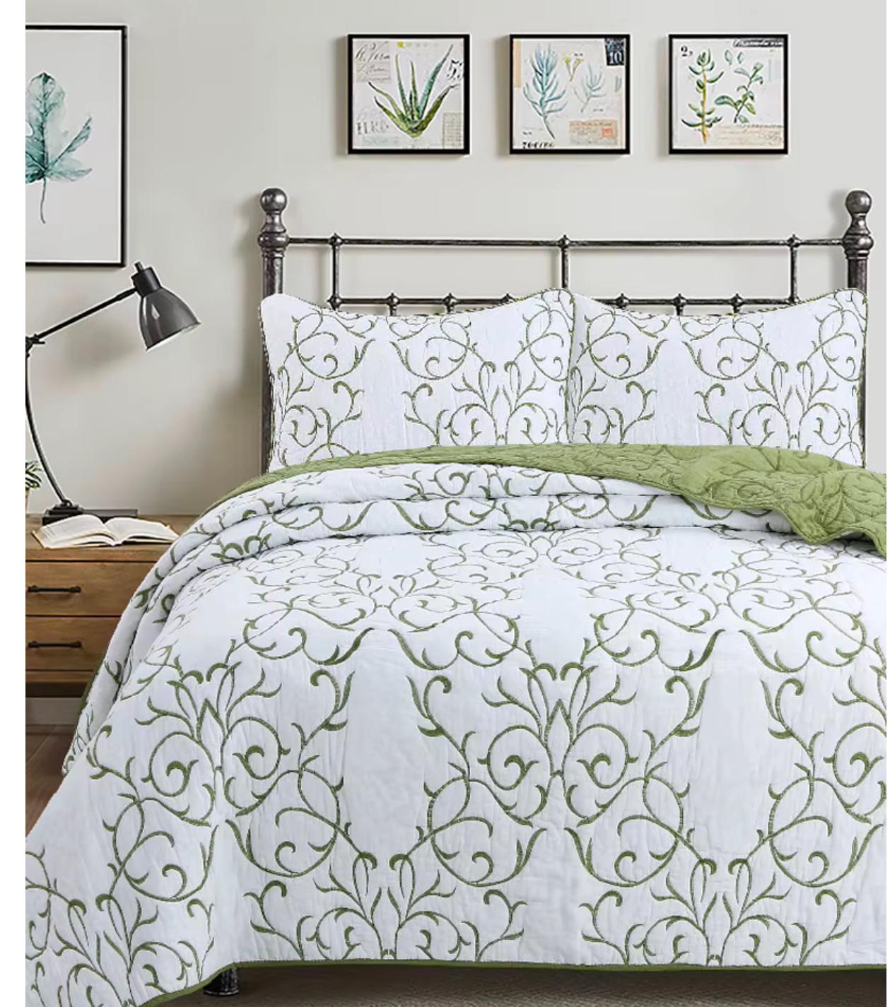Reversible Cotton Quilt Set Embroidered & Cozy Bedding