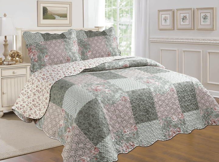 3-Piece Cotton Blend Reversible Quilt Set - posh&amp;polish variety