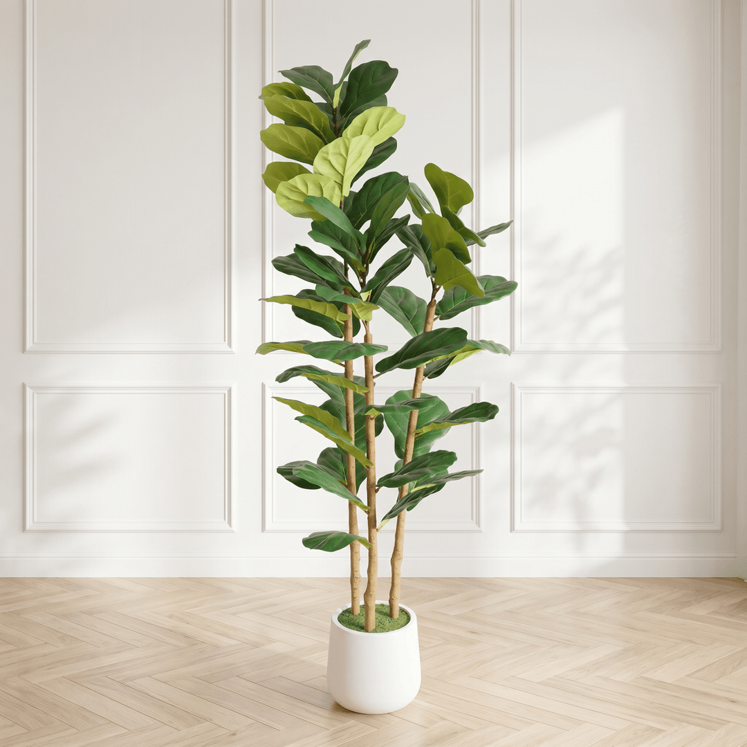 5.2FT Artificial Fiddle Leaf Fig Tree with Decorative White Pot for Indoor Décor - posh&amp;polish variety