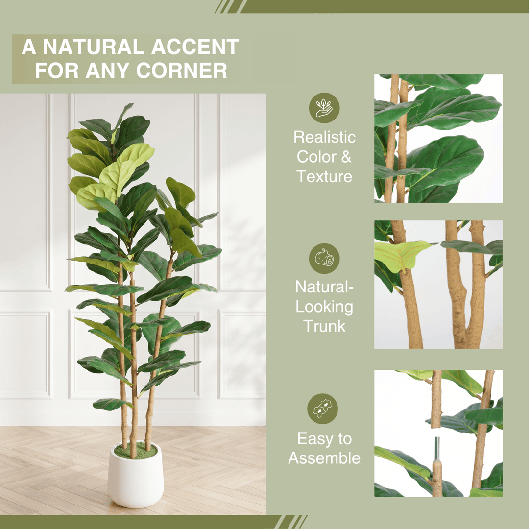 5.2FT Artificial Fiddle Leaf Fig Tree with Decorative White Pot for Indoor Décor - posh&amp;polish variety