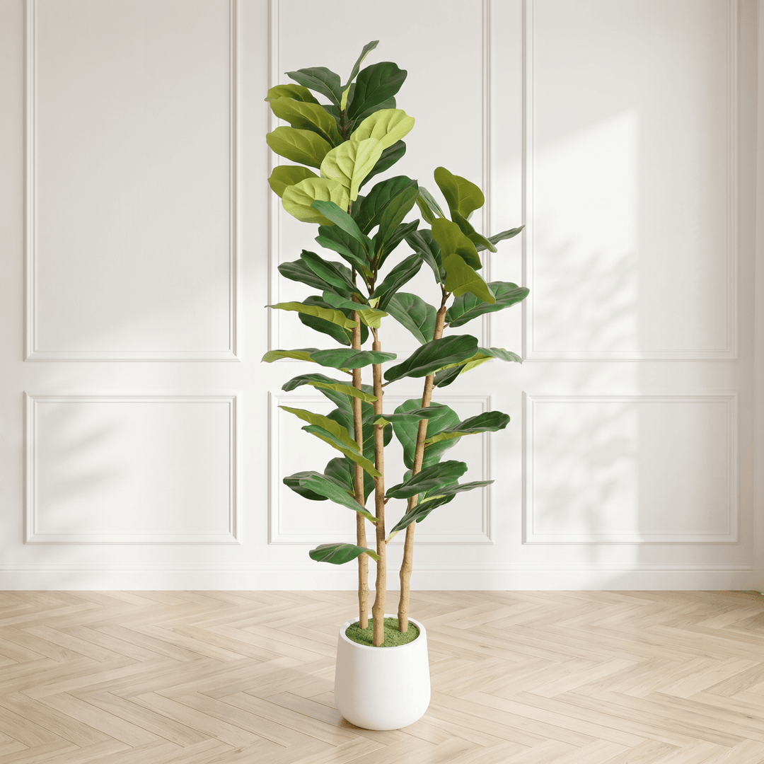5.2FT Artificial Fiddle Leaf Fig Tree with Decorative White Pot for Indoor Décor - posh&amp;polish variety