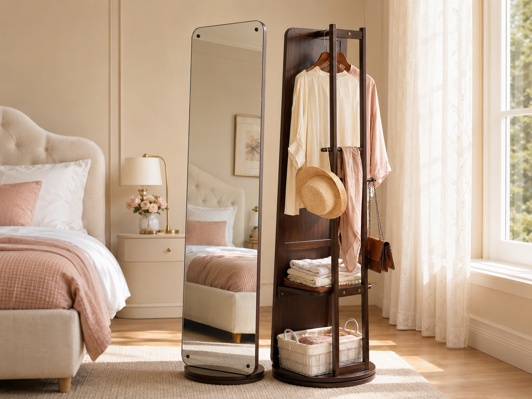Full-Length Mirror – Solid Wood Frame Walnut 18.89" x 66.53" for Bedroom, Dressing Area &amp; Retail Display