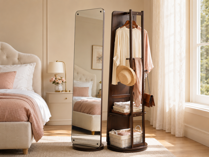 Full-Length Mirror – Solid Wood Frame Walnut 18.89" x 66.53" for Bedroom, Dressing Area &amp; Retail Display