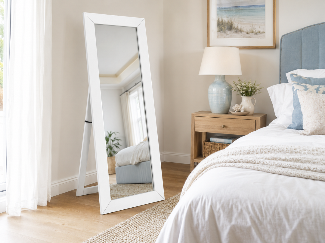 Cadence Tempered Glass Full Length Mirror White High Gloss