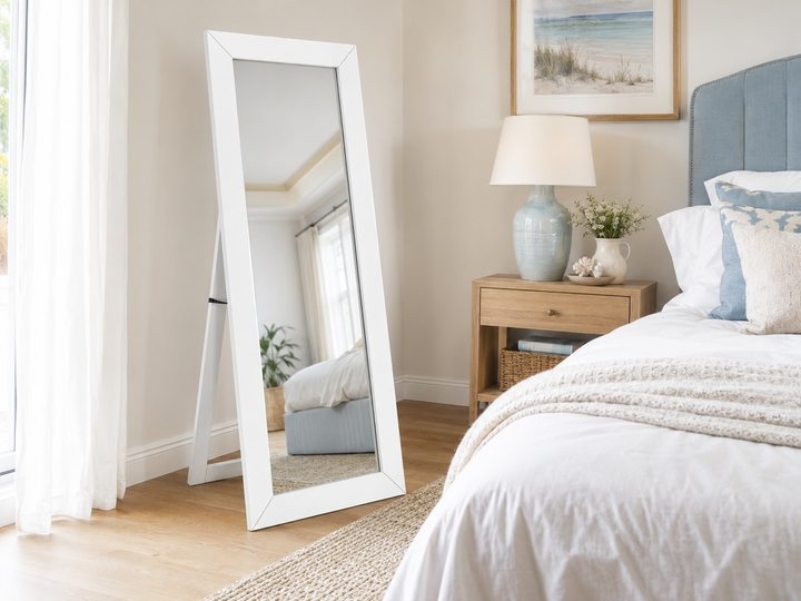 Cadence Tempered Glass Full Length Mirror White High Gloss