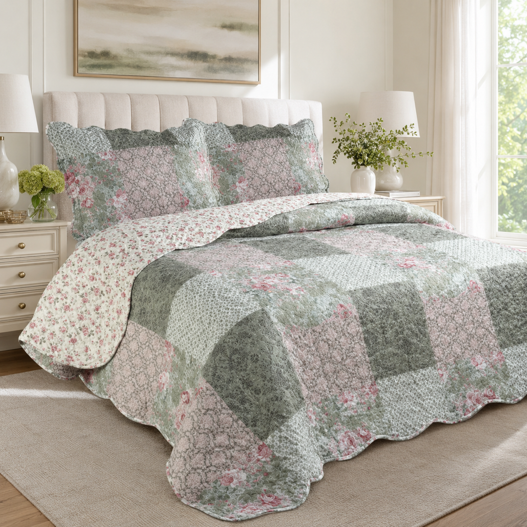 Reversible Cotton Blend Quilt Set, 3-Piece