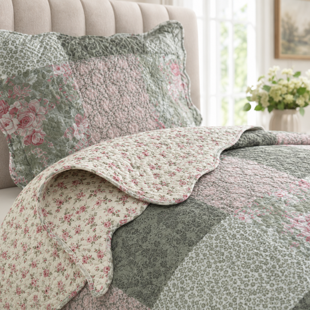 Reversible Cotton Blend Quilt Set, 3-Piece