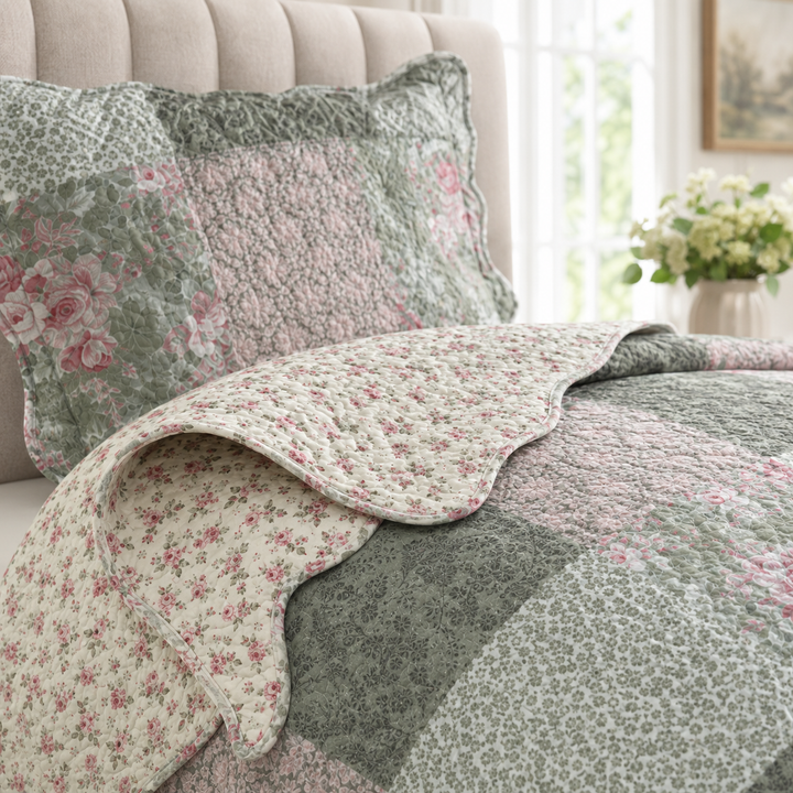 Reversible Cotton Blend Quilt Set, 3-Piece