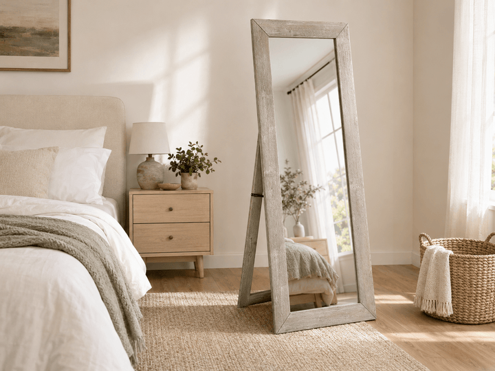 Cadence Tempered Glass Full Length Mirror Grey Washed Oak - posh&amp;polish variety