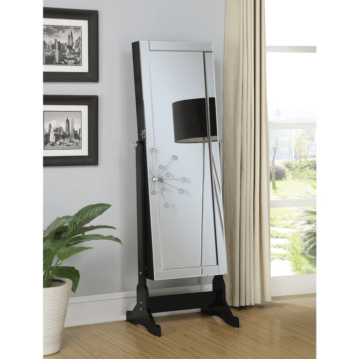 Cortez Cheval Mirror with Hidden Jewelry Storage – Black - posh&amp;polish variety