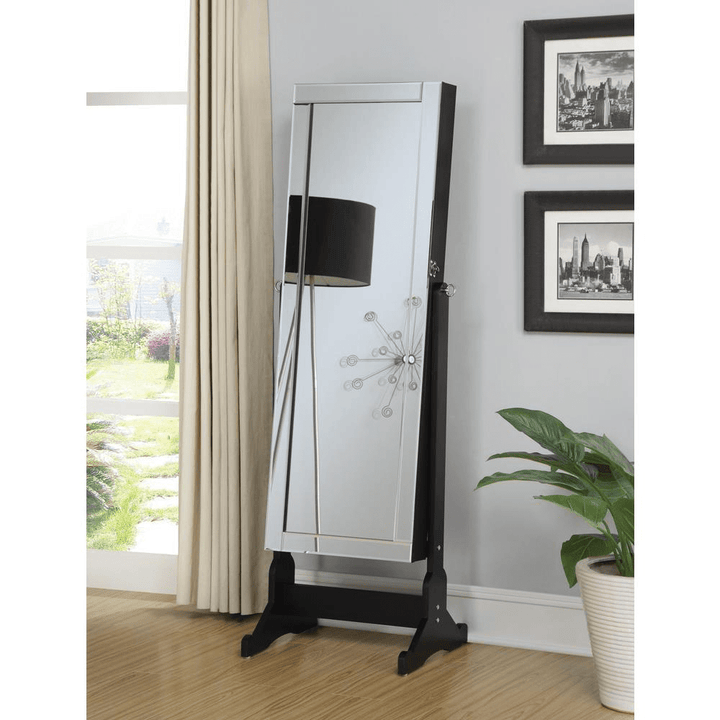 Cortez Cheval Mirror with Hidden Jewelry Storage – Black - posh&amp;polish variety