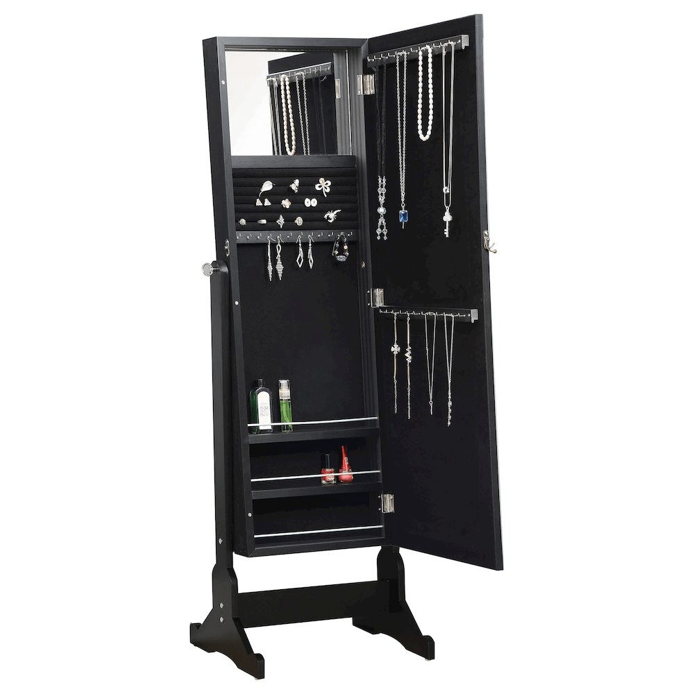 Cortez Cheval Mirror with Hidden Jewelry Storage – Black - posh&amp;polish variety