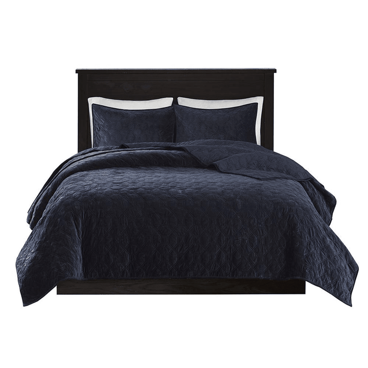 Harper Velvet Quilt Set, 3-Piece – Navy - posh&amp;polish variety