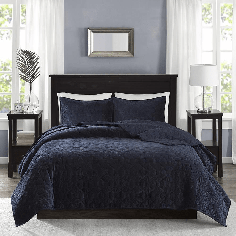 Madison Park Harper Velvet 3-Piece Quilt Set – (Full/Queen) - posh&polish variety