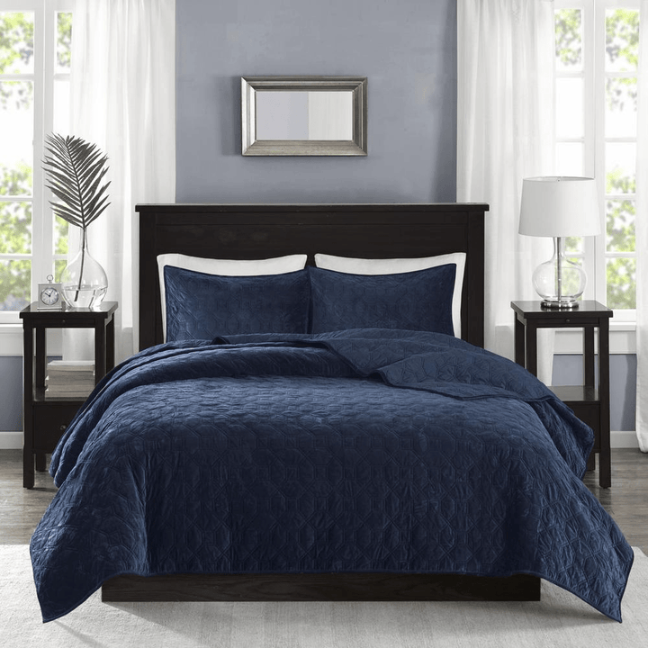 Madison Park Harper Velvet 3-Piece Quilt Set – (Full/Queen) - posh&polish variety