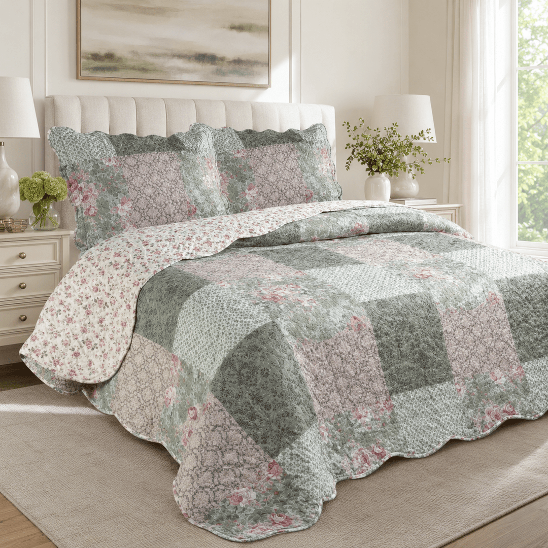 Reversible Cotton Blend Quilt Set, 3-Piece - posh&amp;polish variety