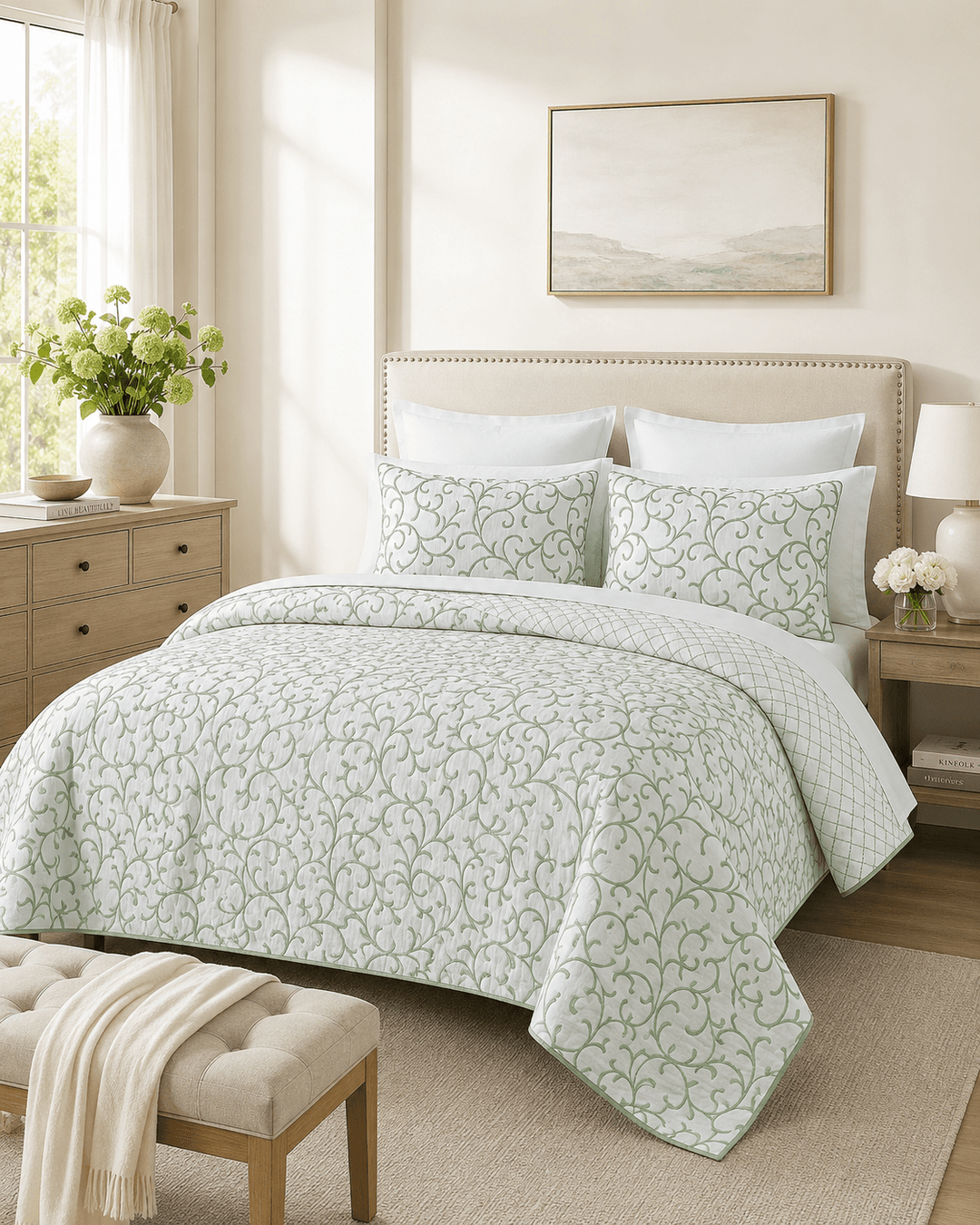 Reversible Cotton Quilt Set Embroidered &amp; Cozy Bedding - posh&amp;polish variety