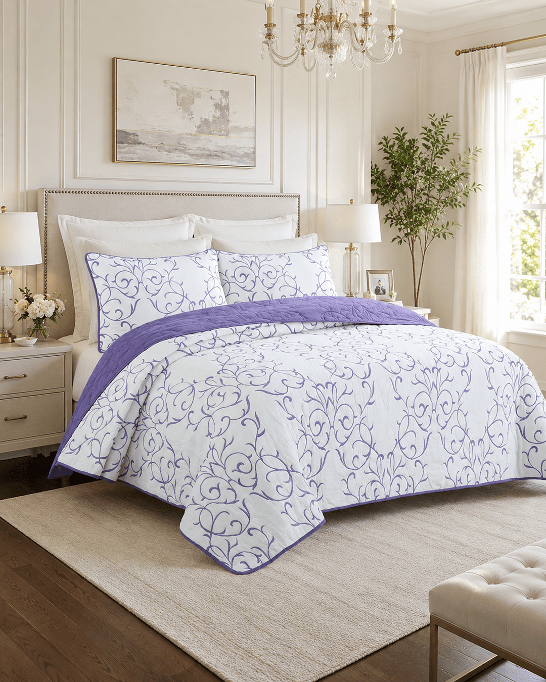 Reversible Cotton Quilt Set Embroidered &amp; Cozy Bedding - posh&amp;polish variety