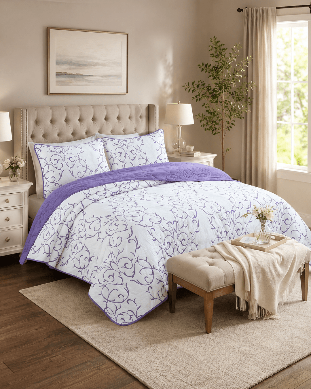 Reversible Cotton Quilt Set Embroidered & Cozy Bedding - posh&polish variety