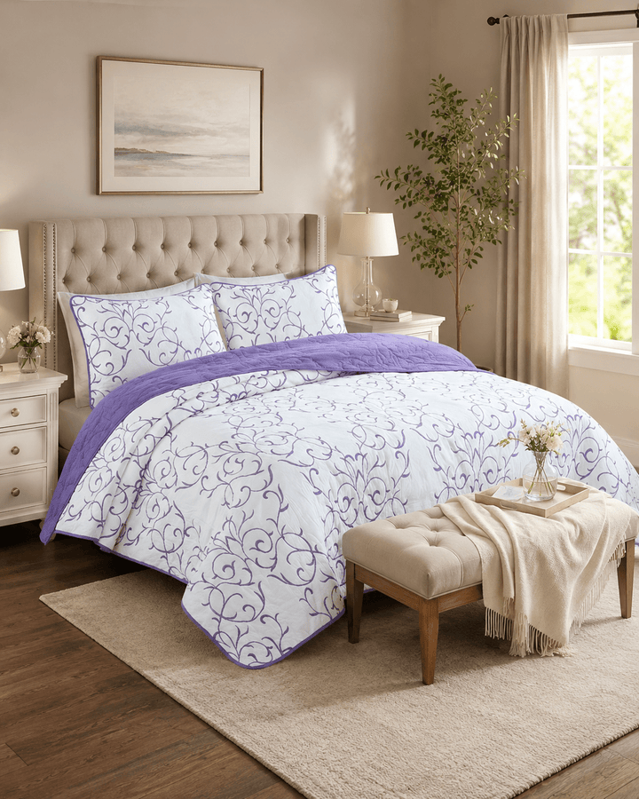 Reversible Cotton Quilt Set Embroidered &amp; Cozy Bedding - posh&amp;polish variety