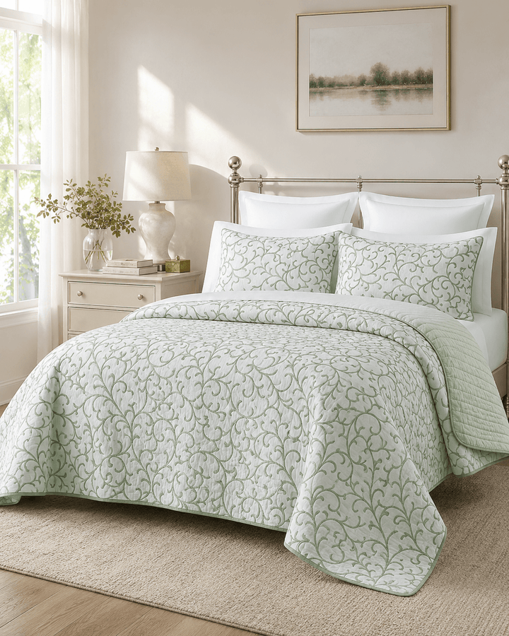 Reversible Cotton Quilt Set Embroidered &amp; Cozy Bedding - posh&amp;polish variety