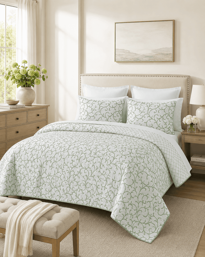 Reversible Cotton Quilt Set Embroidered &amp; Cozy Bedding - posh&amp;polish variety