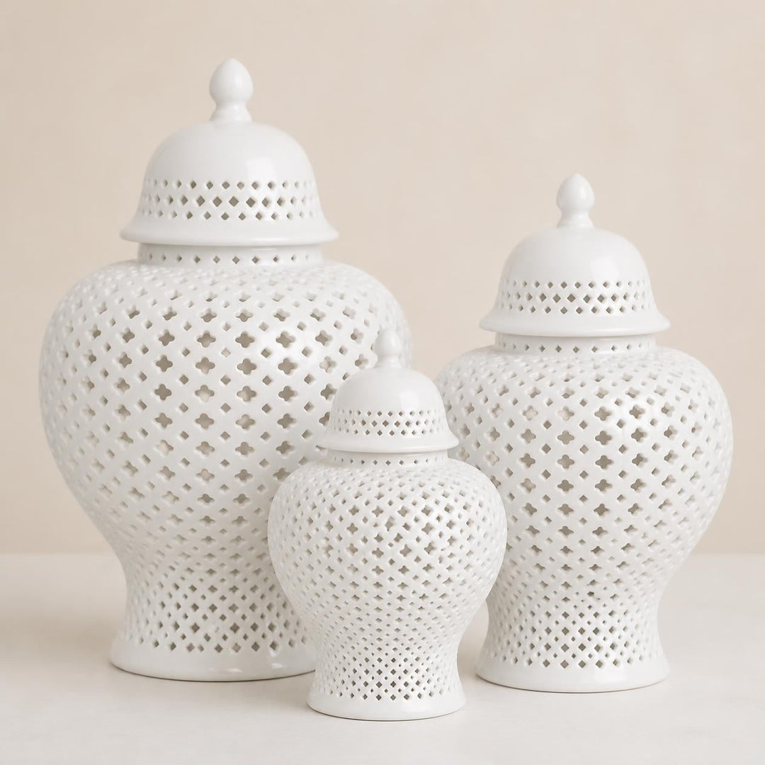 White ceramic Ginger Vase set of 3