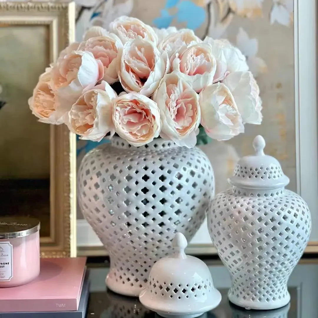 White ceramic Ginger Vase set of 3
