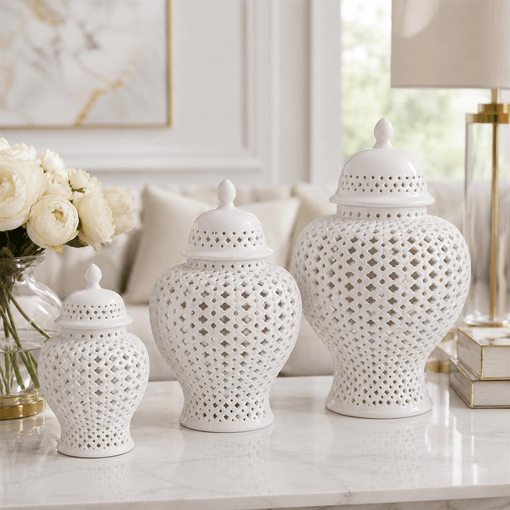 White ceramic Ginger Vase set of 3 - posh&amp;polish variety