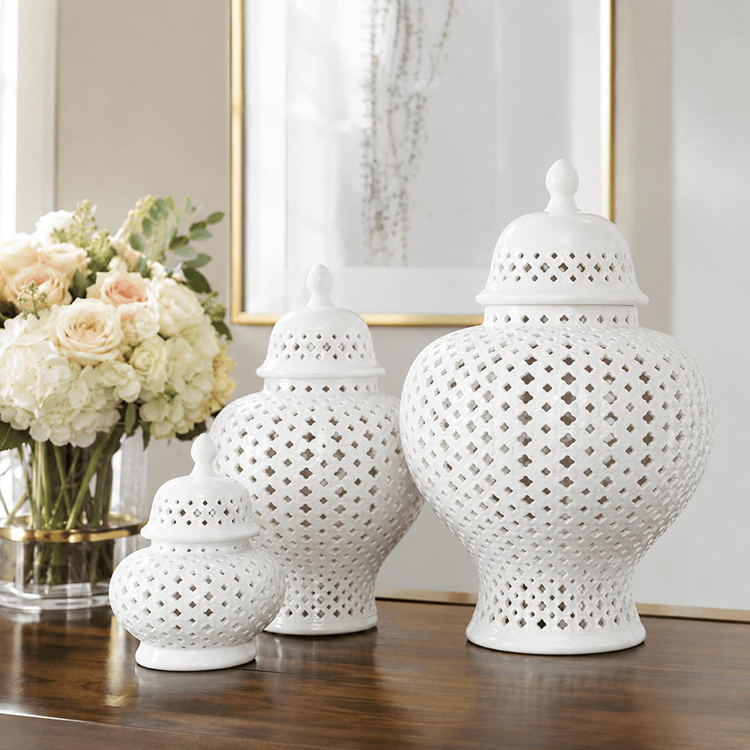 White ceramic Ginger Vase set of 3 - posh&amp;polish variety