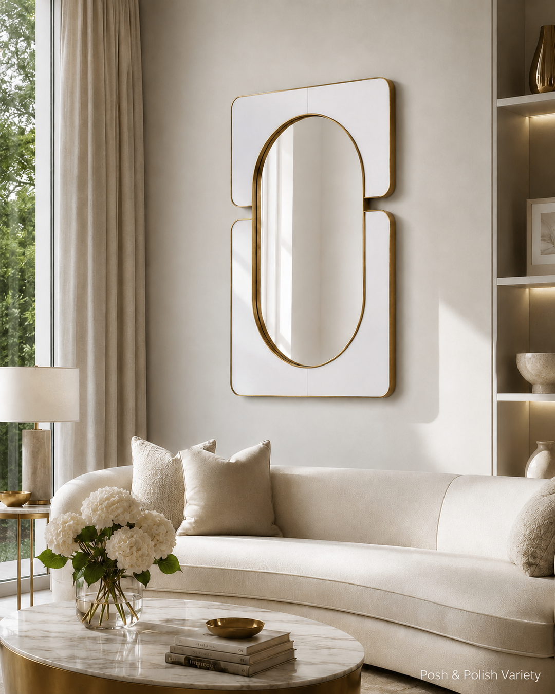 Large White Embrace decorative wall mirror – watermarked image 1 – Posh & Polish Variety