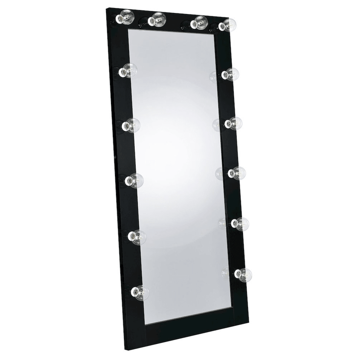 Zayan 32 x 71 Inch Floor Mirror LED Lighting Black Gloss - posh&amp;polish variety