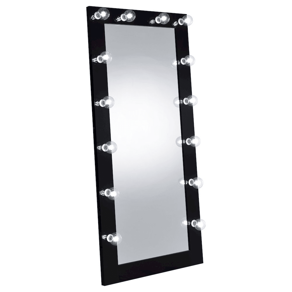 Zayan 32 x 71 Inch Floor Mirror LED Lighting Black Gloss - posh&amp;polish variety