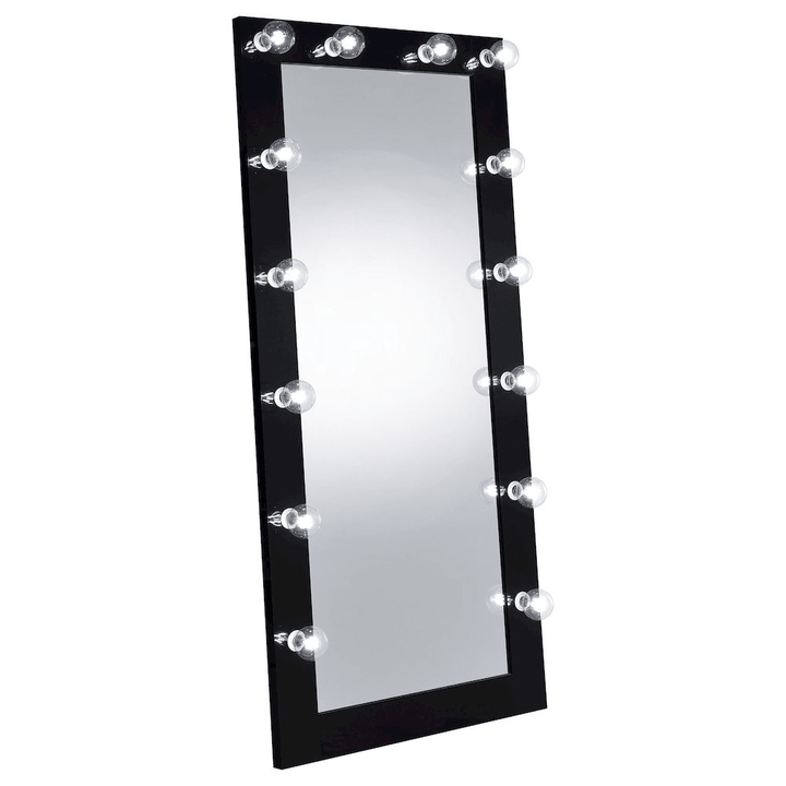Zayan 32 x 71 Inch Floor Mirror LED Lighting Black Gloss - posh&amp;polish variety