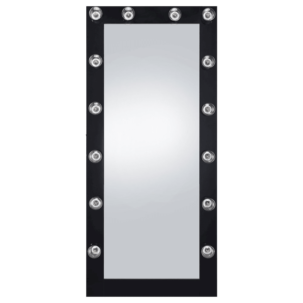 Zayan 32 x 71 Inch Floor Mirror LED Lighting Black Gloss - posh&amp;polish variety