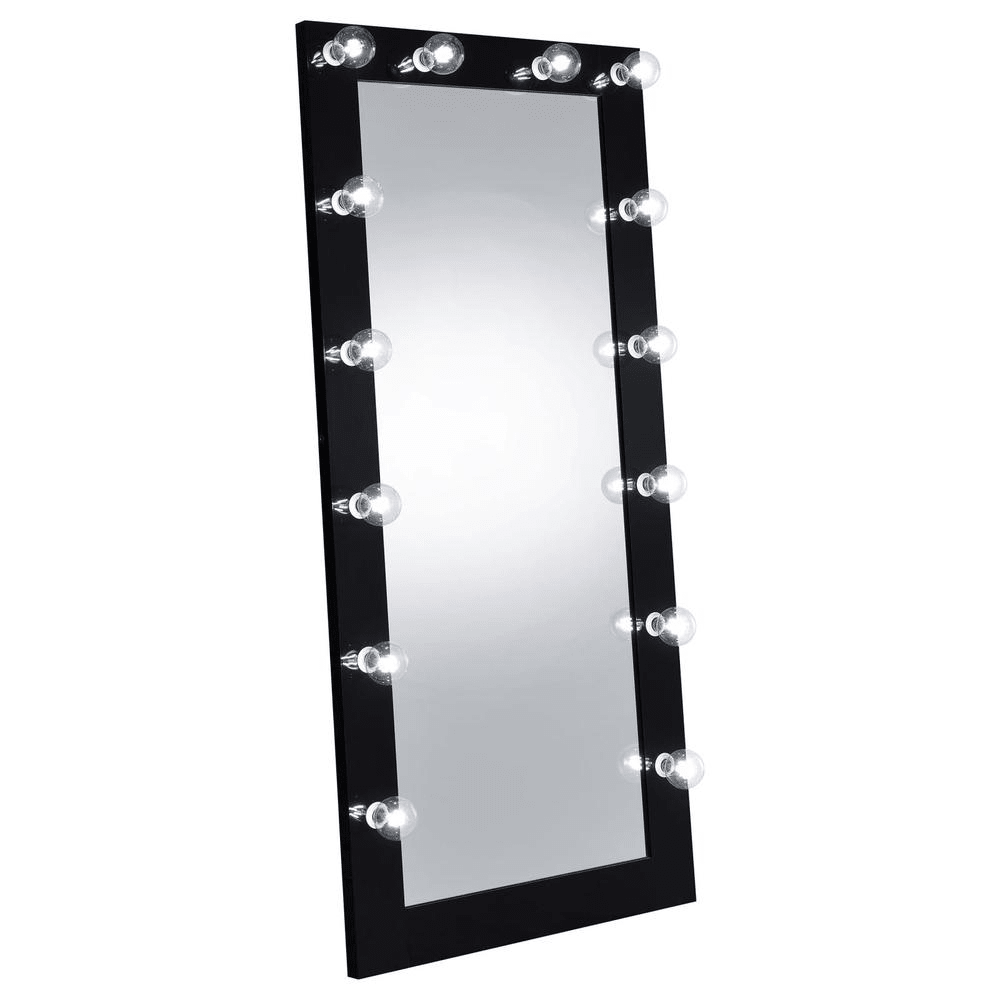 Zayan 32 x 71 Inch Floor Mirror LED Lighting Black Gloss - posh&amp;polish variety