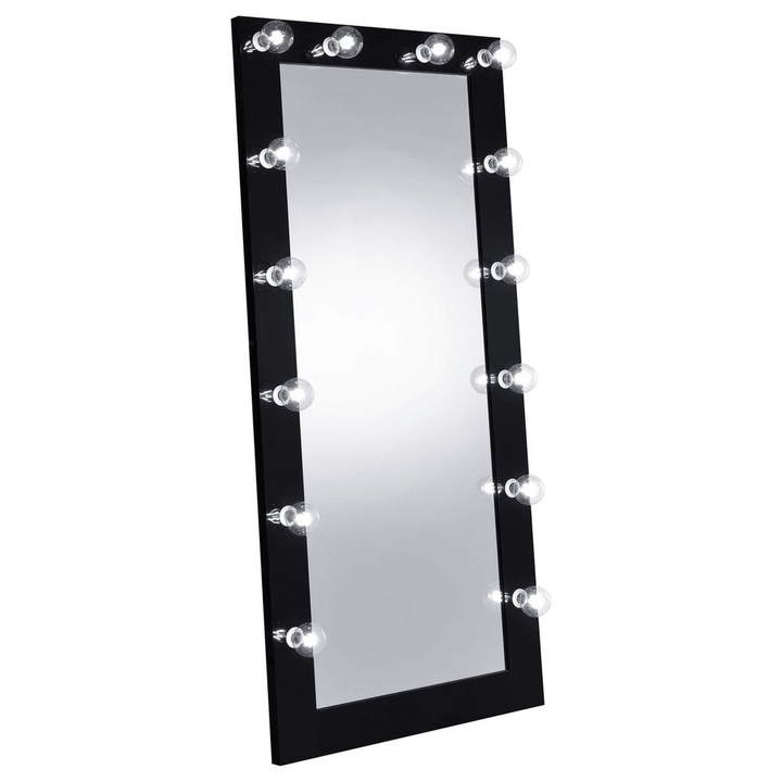 Zayan 32 x 71 Inch Floor Mirror LED Lighting Black Gloss - posh&amp;polish variety