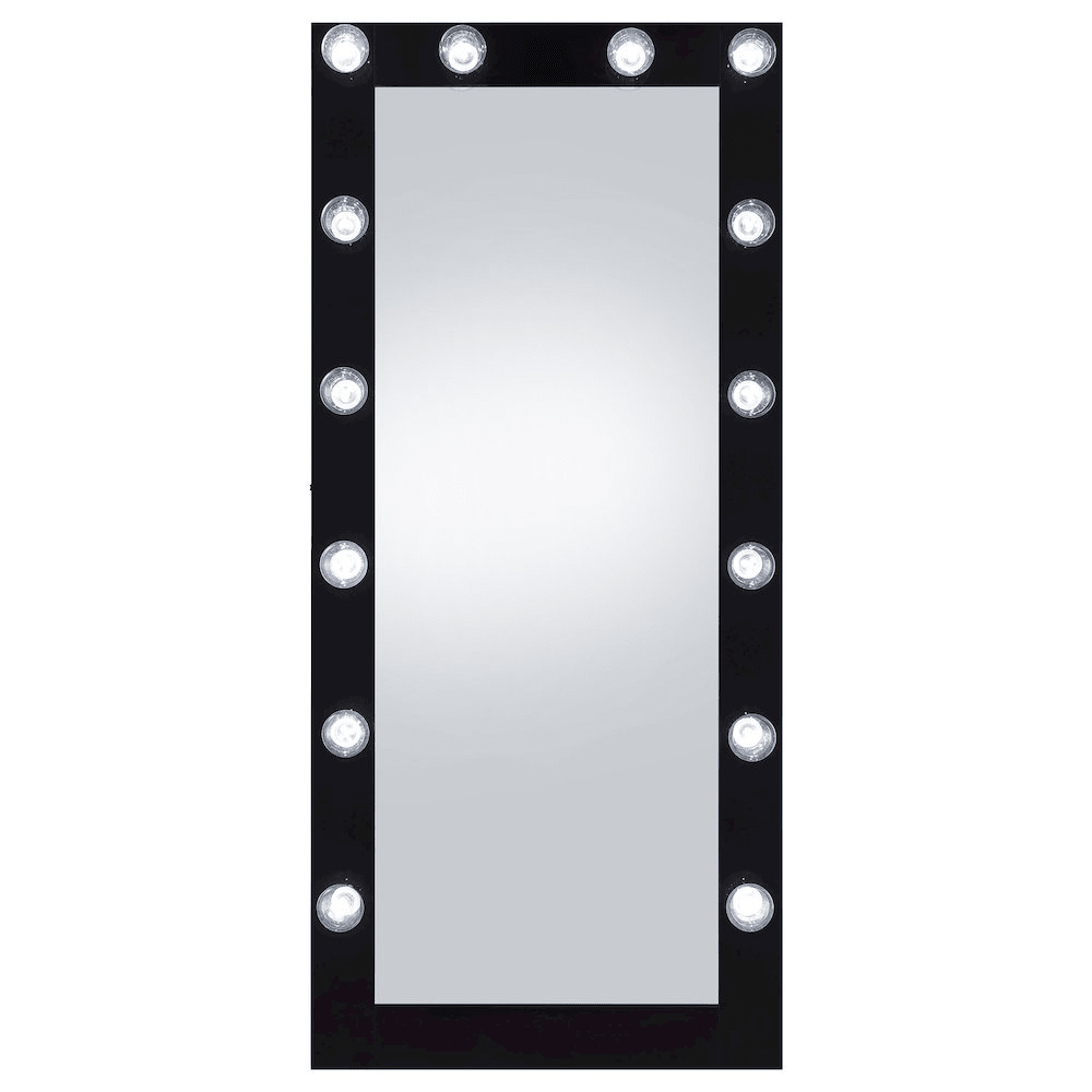 Zayan 32 x 71 Inch Floor Mirror LED Lighting Black Gloss - posh&amp;polish variety