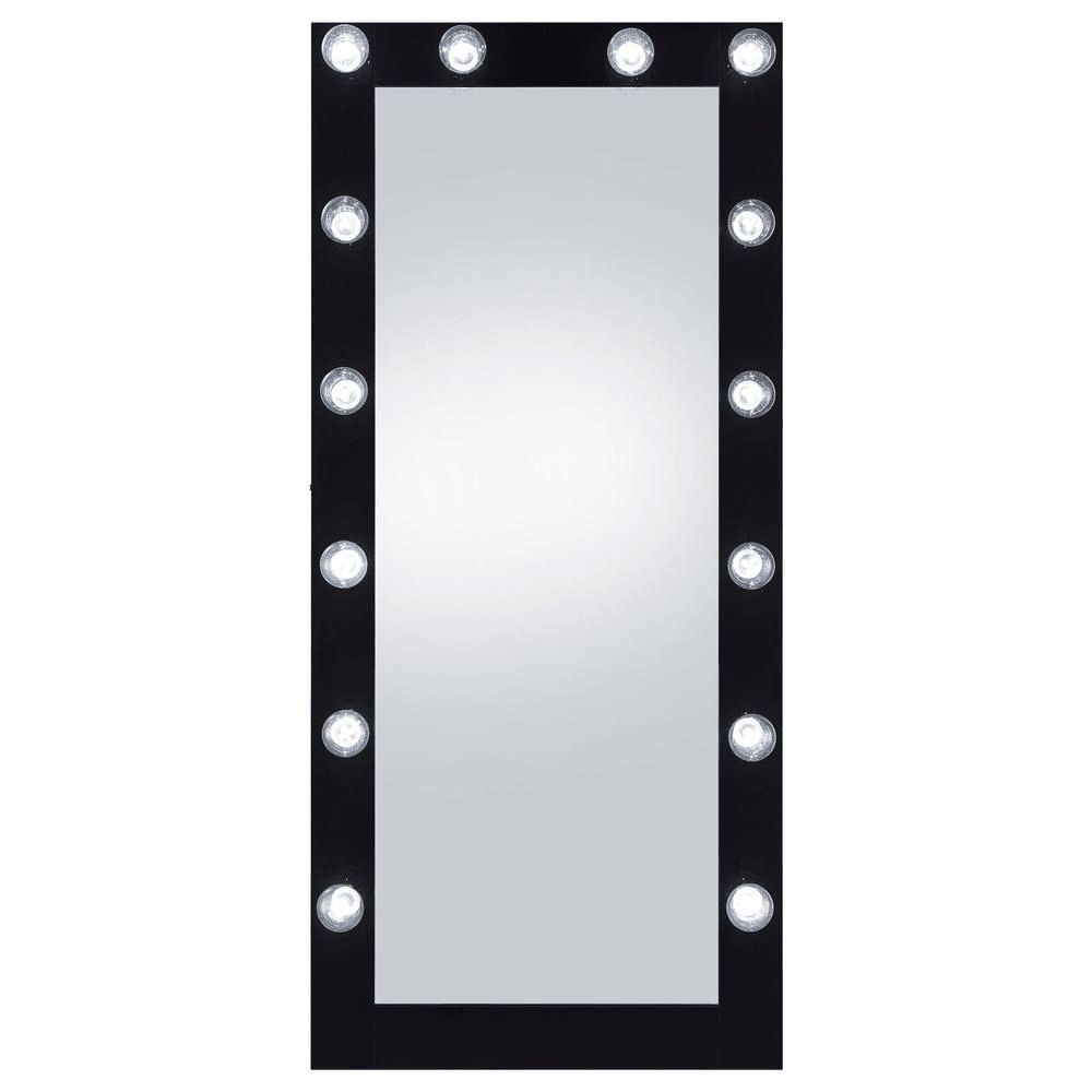 Zayan 32 x 71 Inch Floor Mirror LED Lighting Black Gloss - posh&amp;polish variety